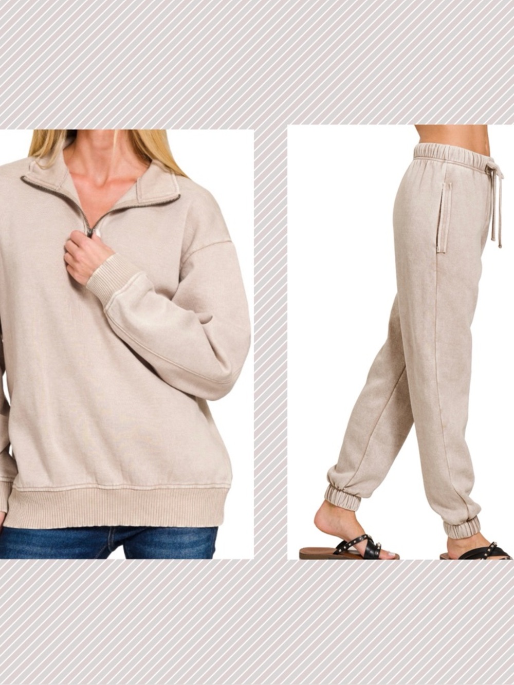 Acid washed mocha Qtr Zip/joggers set